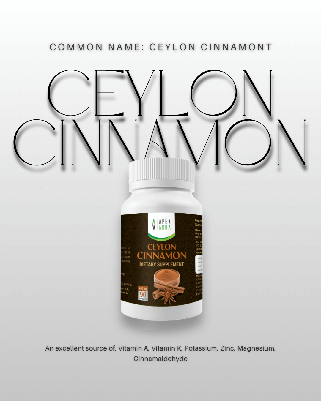Ceylon Cinnamon – Premium Ayurvedic Supplement Bottle.