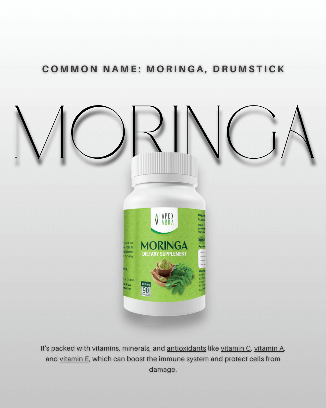 Moringa – Premium Ayurvedic Supplement Bottle.
